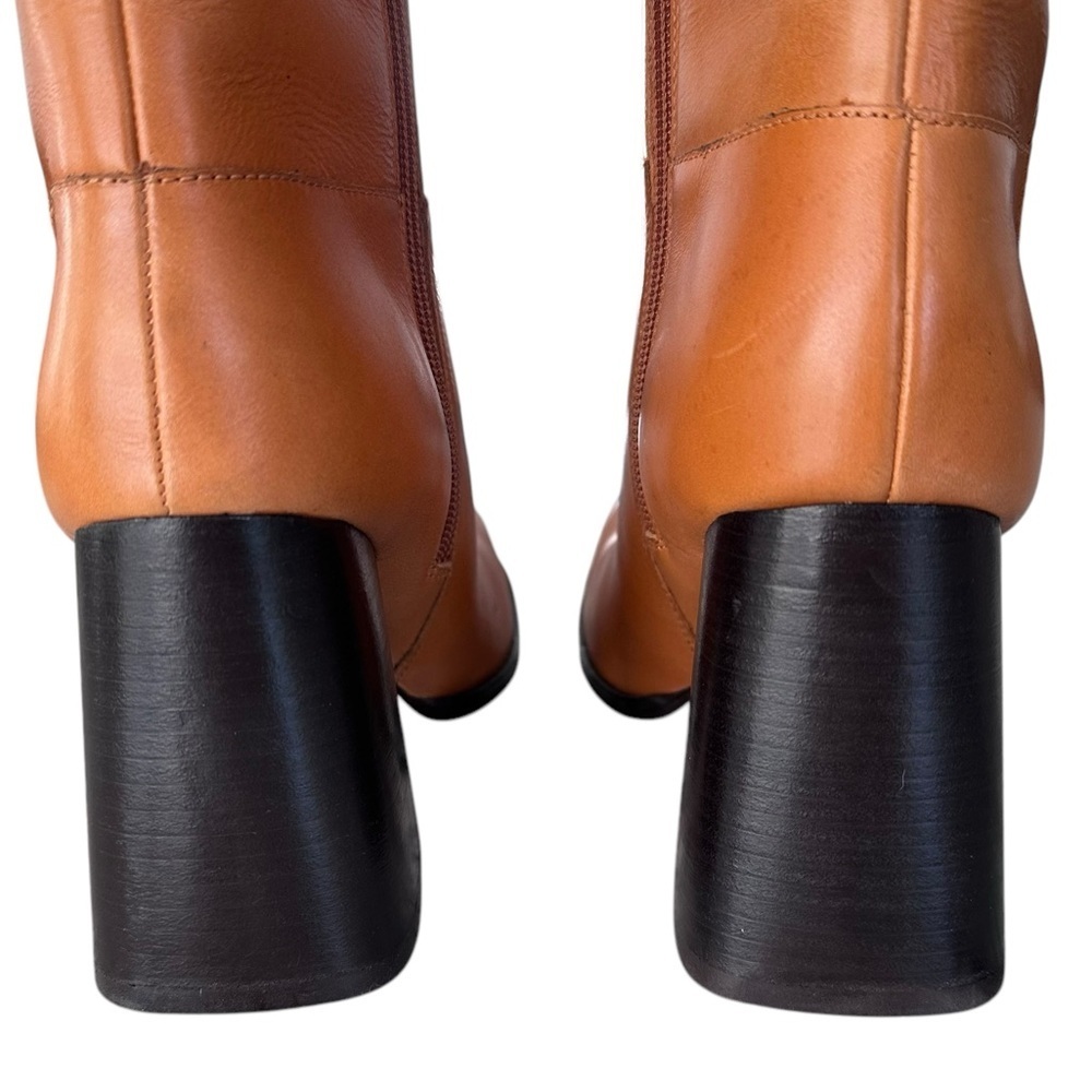 Free People Naomi Leather Square Toe Tall Heel Boots in Tuscan Tan Size 7.5 NWOT - Picture 5 of 16